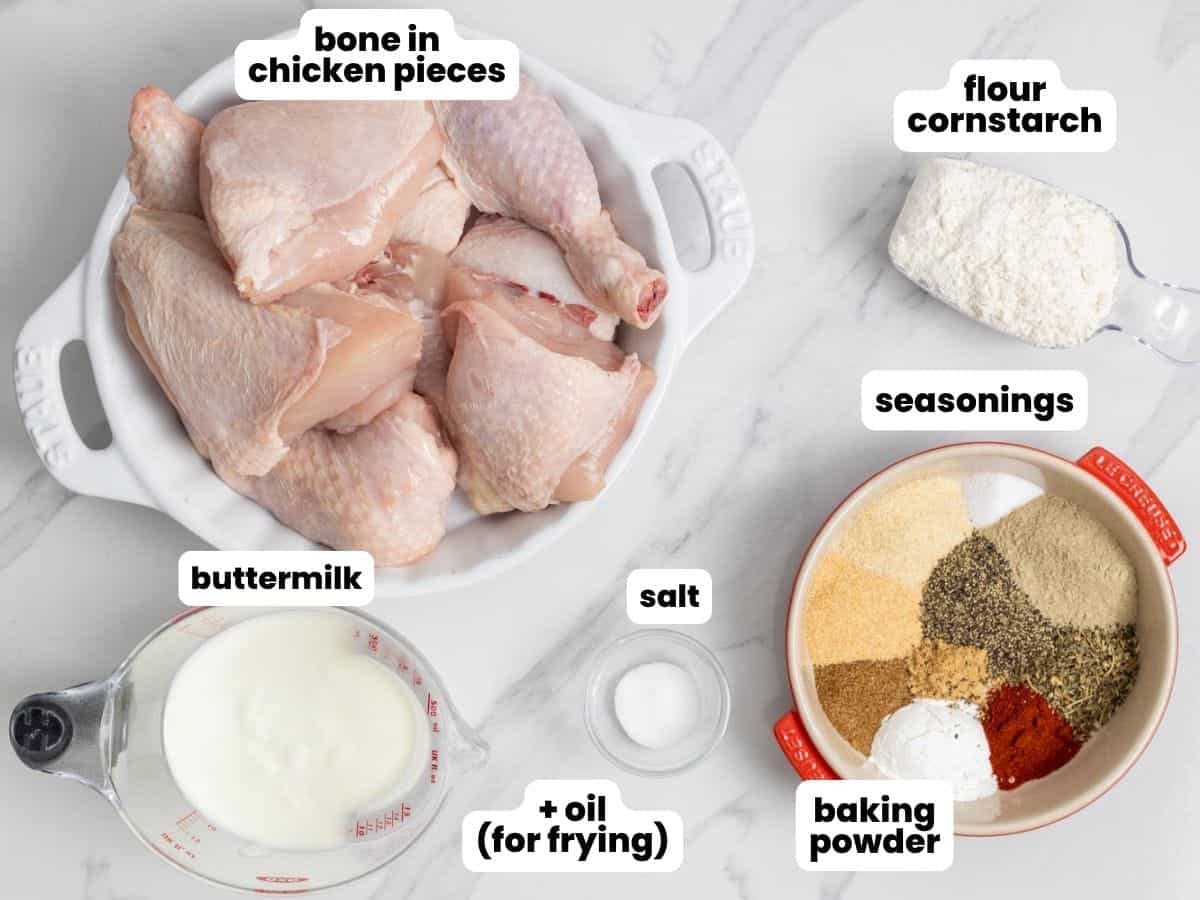 Ingredients needed to make buttermilk fried chicken